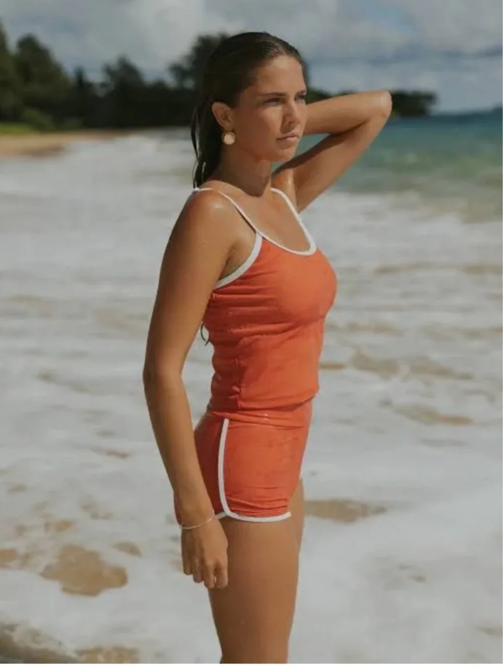 NWT! Geode Women’s Coral Swim Set with White Trim Super flattering! Sz XXSMALL - Picture 2 of 15